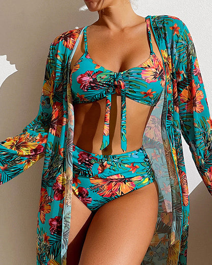 Mauris - Conjunto de bikini de tres piezas floral