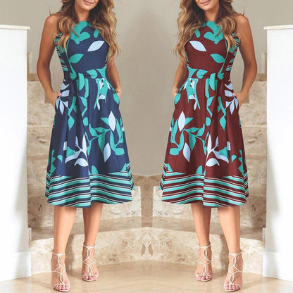 NesaFlorest - Vestido Largo Mujer Estampado Hojas