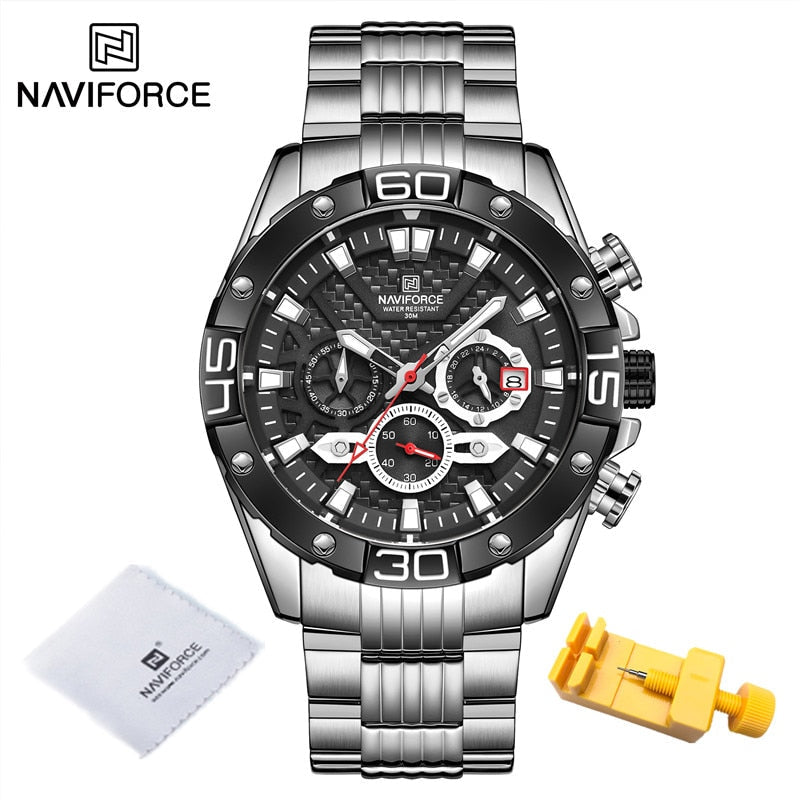 NAVIFORCE - Reloj de cuarzo clásico Cronógrafo analógico Deporte Acero Resistente al agua