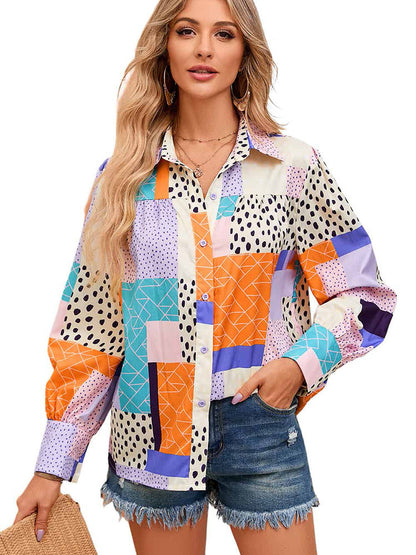 Geovanna - Camisa de Manga Larga Con Estampado Geométrico